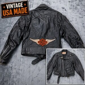Vintage Harley Davidson Leather Motorcycle Jacket USA Made TALON Zip Excelled 38
